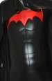 3D Muscle B-guy Costume | Black and Red Shiny Metallic Zentai Suit with Cape