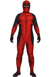 Advanced Sewed Movie Deadpool Printed on Red Spandex Lycra Zentai Costume with 3D Muscle Shades and Padding