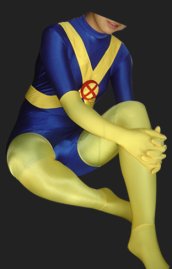 Blue and Yeloow with Cross Spandex Lycra Catsuit