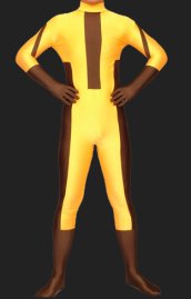 Brown and Wheat Spandex Lycra Jumpsuit without Hood