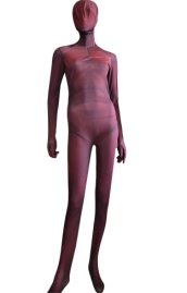 Dark Red 3D Muscle Shades and Comb Printed Zentai Suit