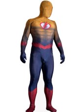 Flash Costume | Wheat and Dark Blue Printed Spandex Lycra Bodysuit with 3D Muscle Shading