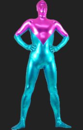 Fuchsia and Blue Shiny Metallic Full Body Suit / Zentai Suit
