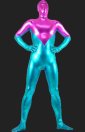 Fuchsia and Blue Shiny Metallic Full Body Suit / Zentai Suit