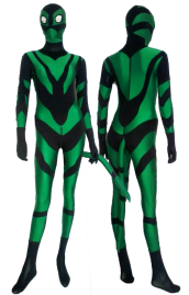 Green and Black Spandex Lycra Zentai Costume with Tail