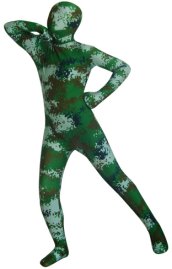 Green and Dark Blue Camouflage Kids Zentai Suit