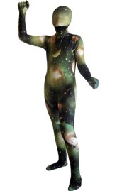 Green Galaxy Printed Kids Zentai Suit