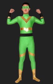 Green Lycra Spandex Gold Shiny Metallic Unisex Zentai ( No Hood)