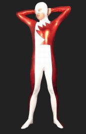 Guardian Costume| Red Shiny Metallic and White Lycra Spandex Unisex Zentai(Open Mouth and Eyes)