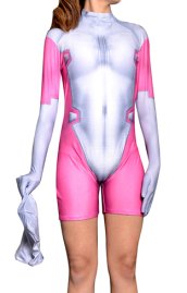 Gwen Pool Pink Printed Spandex Lycra Bodysuit with 3D Muscle Shades
