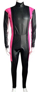 Masked Rider Decade Costume| Black Fake Leather and Pink PVC Sewn with Cotton Stuffed Strips