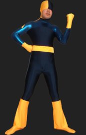 Navy and Wheat Spandex Lycra and Shiny Metallic Catsuit Clothing
