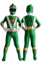 Power Ranger Kids Costume | Green Silver and Yellow Spandex Lycra Zentai Suit