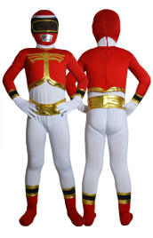 Power Ranger Kids Costume- Red and Gold Spandex Lycra Catsuit