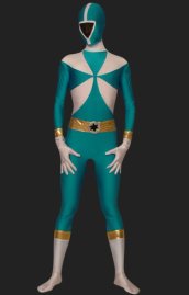 Power Ranger-Lightspeed Rescue Green and White Lycra Zentai Suit