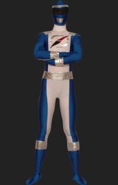 Power Ranger-Operation Overdrive Blue and White Lycra Zentai Suit