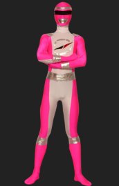 Power Ranger-Operation Overdrive Pink and White Lycra Zentai Suit