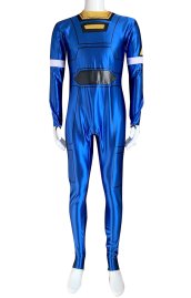 Power Rangers Turbo Costume | Blue Satin and Black Leather Full Bodysuit