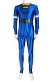 Power Rangers Turbo Costume | Blue Satin and Black Leather Full Bodysuit