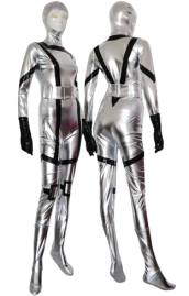 Silver and Black Shiny Metallic Super Hero Zentai Suit