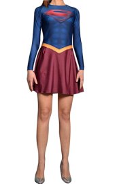 Supergirl Printed Spandex Lycra Dress with Cape