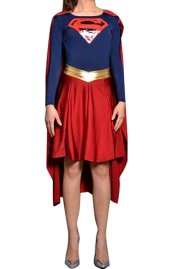 Supergirl Spandex Lycra and Shiny Metallic Sewn Dress with Cape