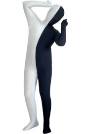 White and Dark Blue Split Kids Zentai Suit