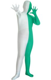 White and Green Split Kids Zentai Suit