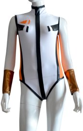 White and Orange Superhero Leotard with Oversleeve