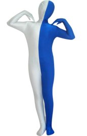 White and Royal Blue Split Kids Zentai Suit